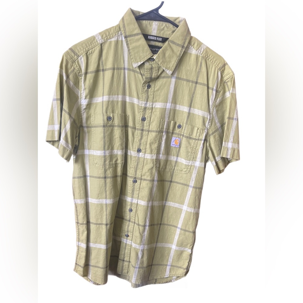 Carhartt Men's Size Mediun Green Plaid Button Down Shirt